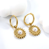 2*12mm I.D. earrings + 15.2mm round pattern face with imitation white pearl/pink crystal/tiger's eye stone fittings Gold color