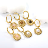 2*12mm I.D. earrings + 15.2mm round pattern face with imitation white pearl/pink crystal/tiger's eye stone fittings Gold color