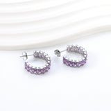 C-Shape with Two Catch Baguette White&Purple&Green&Mixed Diamond Stud Earrings 6.8*21mm