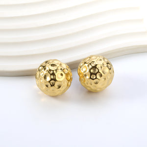 Open Ball Hammered Stud Earrings 22mm Gold Color