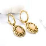 2*12mm I.D. earrings + 15.3*18.7mm oval pattern face band imitation white pearl/pinkstone/tiger's eye stone accessories Earrings Gold color