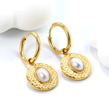 2*12mm I.D. earrings+15.5mm round cake stick imitation white pearl/pink crystal/tiger eye stone earrings gold color