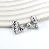 Pitted Faceted Heart Stud Earrings 23.8*21.5mm