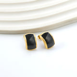 Curved rectangle with black oil drop earrings 10.6*15.8mm gold color