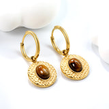 2*12mm I.D. earrings+15.5mm round cake stick imitation white pearl/pink crystal/tiger eye stone earrings gold color