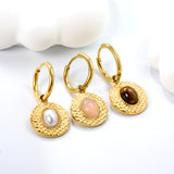 2*12mm I.D. earrings+15.5mm round cake stick imitation white pearl/pink crystal/tiger eye stone earrings gold color