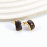 Curved rectangle with black oil drop earrings 10.6*15.8mm gold color