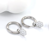 2*10mm circle + 7*9.5mm snowflake earrings with white oil drops steel color/golden color