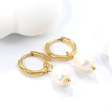 2*10mm inner diameter earrings + 7.7*10.3mm freshwater pearl earrings steel/golden color