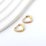 Heart Shaped Circle with White & Pink Diamonds Ear Clips 2.8*14.*12.8mm