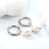 2*10mm inner diameter earrings + 7.7*10.3mm freshwater pearl earrings steel/golden color