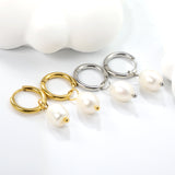 2*10mm inner diameter earrings + 7.7*10.3mm freshwater pearl earrings steel/golden color