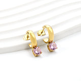 4.3*15mm C-shaped hoop with four scratches round white&black&purple&pink&green diamond stud earrings 6.2mm