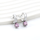 4.3*15mm C-shaped hoop with four scratches round white&black&purple&pink&green diamond stud earrings 6.2mm