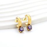 4.3*15mm C-shaped hoop with four scratches round white&black&purple&pink&green diamond stud earrings 6.2mm