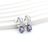 4.3*15mm C-shaped hoop with four scratches round white&black&purple&pink&green diamond stud earrings 6.2mm