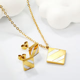 Square diamond-shaped sticky white shell set steel color/golden Earrings:12*12mm Pendant:18*18mm 04 cross 45+5cm+6mm round pla...