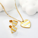 Heart Shape Sticky White Shell Set Steel/Gold Earrings:12*12mm Pendant:18*18mm 04Cross45+5cm+6mm Round Plaque