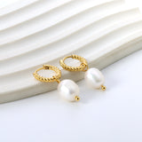 2.5x14mm Twisted Circle with Oval White Pearl Stud Earrings 7.5*11mm Gold Color