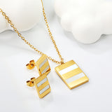 Rectangle Sticky White Shell Set Steel/Gold Earrings:9*12mm Pendant:13.5*18mm 04 Cross 45+5cm+6mm Round Plaque