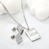 Rectangle Sticky White Shell Set Steel/Gold Earrings:9*12mm Pendant:13.5*18mm 04 Cross 45+5cm+6mm Round Plaque