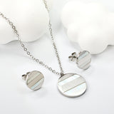 Round Sticky White Shell Set Steel/Gold Earrings:12mm Pendant:18mm 04Cross45+5cm+6mm Round Plate