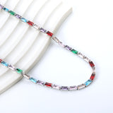 Rectangle White & Purple & Aquamarine & Mixed Color Diamond Clasp Necklace 35+5cm Steel Color