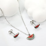 Watermelon Strap Mixed Color Oil Drip Accessories Set Steel / Gold 0.3 Cross 40+5+6mm Round Plaque Pendant: 12*6.5mm Earrings: 10*5mm