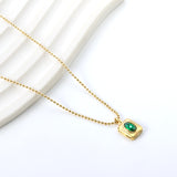 Rectangle with oval green diamond pendant 8*9.5mm Necklace 41+5cm Gold color