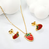 ¡°Strawberry with red oil drip accessories Set Steel color/golden 0.3 cross 40+5+6mm round plate Pendant: 10.7*13.5mm Earrings: 9*10mm