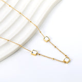 3 square white & red & lake blue & green diamond pendant bead chain necklace 39+5cm gold color