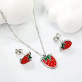 ¡°Strawberry with red oil drip accessories Set Steel color/golden 0.3 cross 40+5+6mm round plate Pendant: 10.7*13.5mm Earrings: 9*10mm