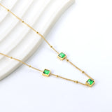 3 square white & red & lake blue & green diamond pendant bead chain necklace 39+5cm gold color