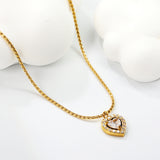 9.4*10mm Heart CNC White Zirconium Circle Pendant 40+5cm+6mm Necklace Golden