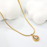 8.5*11mm teardrop CNC white zirconium circle pendant 40+5cm+6mm round plate necklace gold color