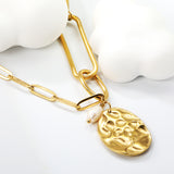 18.8*24.8mm Oval Plaque + 5.3*8mm Freshwater Pearl Pendant 45+5cm+6mm Round Plaque Necklace Steel/Golden