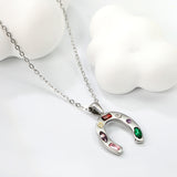 16.8*19mm Horseshoe with Mixed Color Zirconium Pendant 40+5cm+6mm Round Necklace Steel/Golden