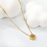 7.8*8.6mm Convex Hexagonal CNC White Zirconium Pendant 0.3 Cross Chain 40+5cm+6mm Round Necklace Golden