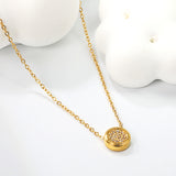 8.5mm Round CNC Zirconia Pendant with Convex Edge 0.3 Cross Chain 40+5cm+6mm Round Necklace Golden