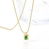 Rectangle with oval green diamond pendant 8*9.5mm Necklace 41+5cm Gold color