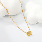 7.7*6mm convex rectangle CNC white zirconium pendant 0.3 cross chain 40+5cm+6mm round plaque necklace gold color