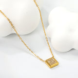 CNC White Zirconium Pendant 0.3Cross Chain 40+5cm+6mm Round Necklace Golden