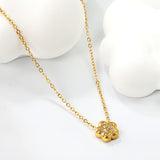 8.2mm convex five petal flower CNC white zirconium pendant 0.3 cross chain 40+5cm+6mm round plaque necklace gold color