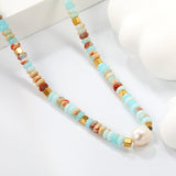 4.5*2.5mm Round Flat Imitation Shoushan Stone+3mm Square+8.2*9.5mm Freshwater Pearls Necklace 35+7cm+6mm Round Necklace GOLDEN