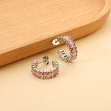 C-Shape with Two Grips Rectangle White/Purple/Green/Orange/Mixed/Pink Zirconium Earrings 6.8*21mm Steel Color/Golden Color