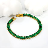 5.6*2.5mm Rectangle Green Diamond Button Head Bracelet 18cm Golden