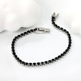 2mm/3mm Round White/Black Crystal Zirconia 17cm Clasp Bracelet Steel/Golden