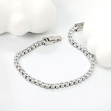 2mm/3mm Round White/Black Crystal Zirconia 17cm Clasp Bracelet Steel/Golden