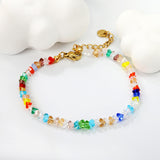 3.5mm Diamond Triangle Mixed Color Stone Bracelet 18+3cm+6mm Round Plaque Gold Color