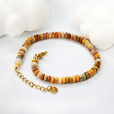 4.7*2.5mm Flat Round Mixed Color Stones Bracelet 18+3cm+6mm Round Plaque Golden